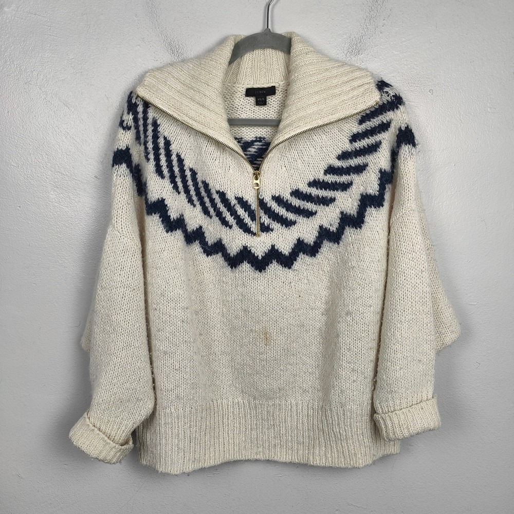 J Crew Half-Zip Turtleneck Sweater Womens XS S Fair Isle Knit Cream Alpaca Blend - Picture 2 of 12